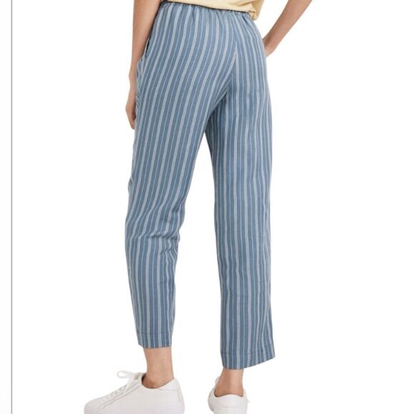 Madewell Blue Linen-Blend Track Trousers in Stripe Size Medium style MD211 - Picture 2 of 14